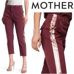 Mother The Shaker Prep Pants Burgundy with Metallic Gold Side Stripe Size 30